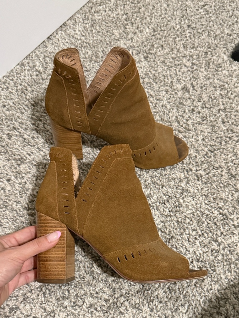 Halogen Brown Suede Peep-Toe Ankle Booties
